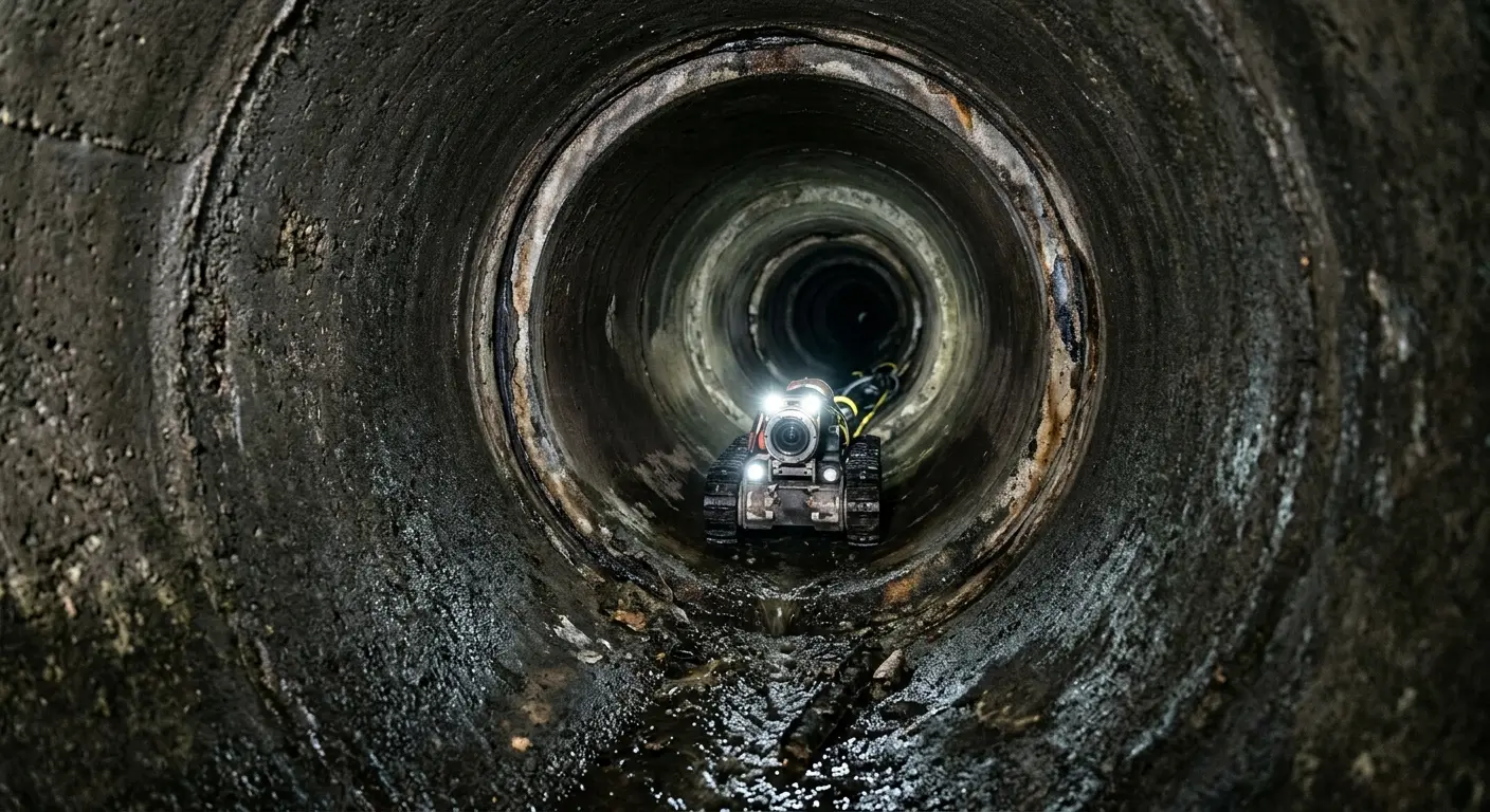 Robotic sewer camera inspecting pipe interior for Sewer Line Cleaning in Kirkwood